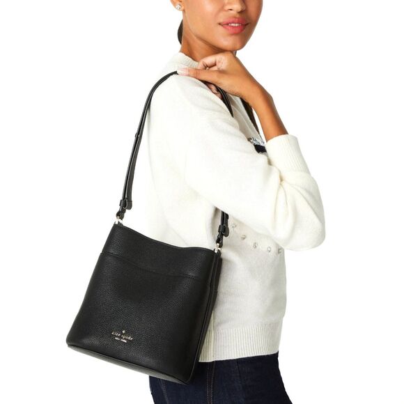 New Kate Spade Leila Small Bucket Bag Pebbled Leather Black - Picture 3 of 5